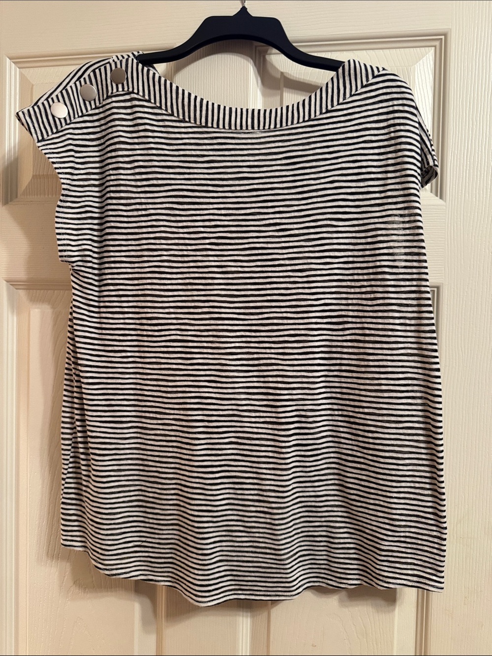 Jones New York Black & White Striped Boatneck Tank with Shoulder Buttons